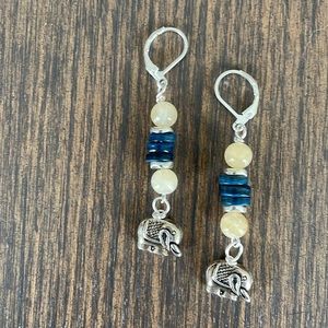 HAND CRAFTED ELEPHANT EARRINGS  Blue Shell Rondelles Round Citrine